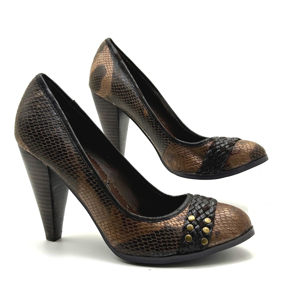 Not Rated Pumps Womens 7.5 Brown Snakeskin Studded Woven Boho Indie Heels